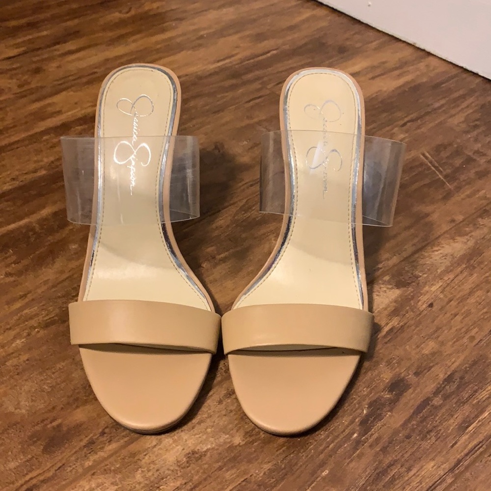 Nude leather wedge heels